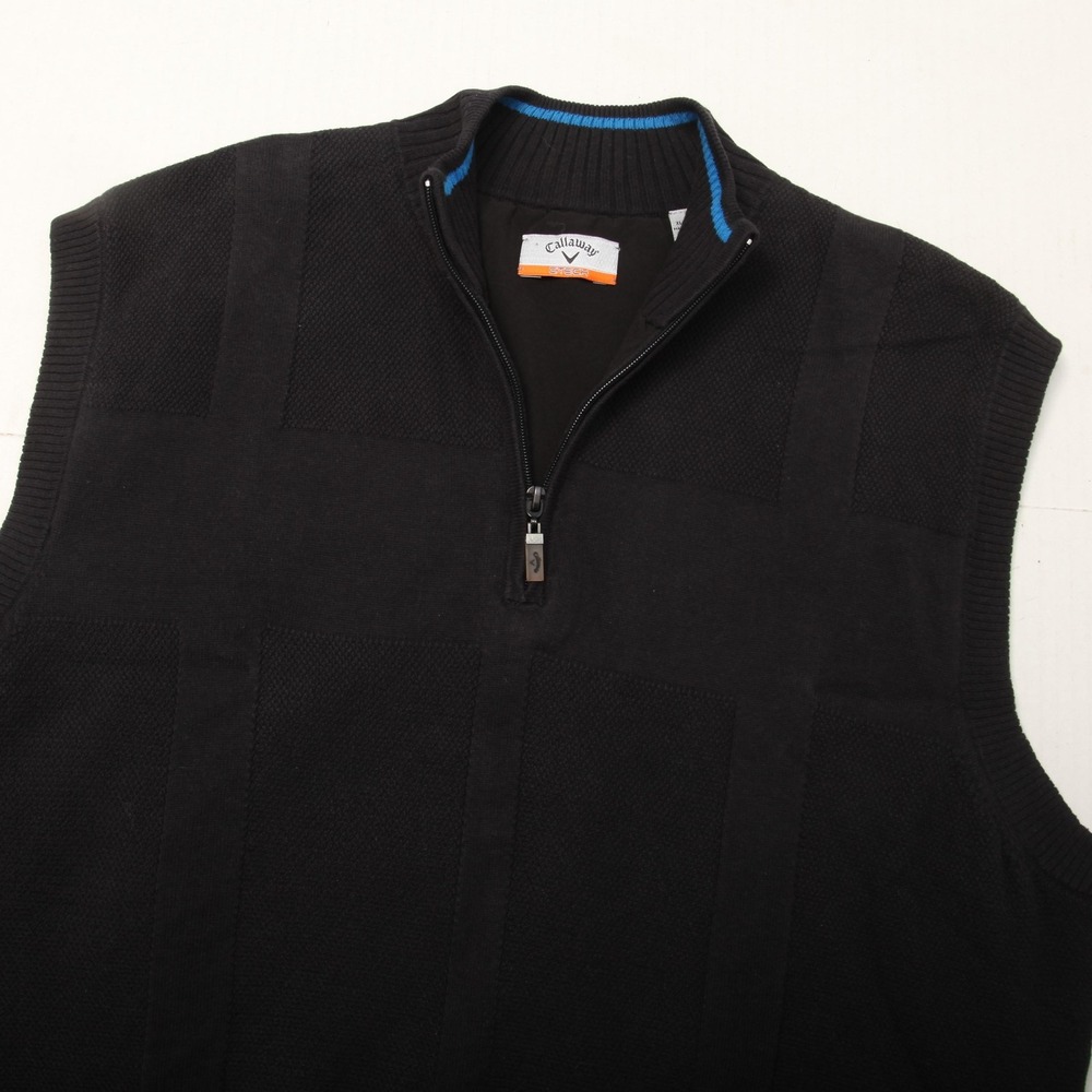 Callaway Sweater Vest Mens XL Black CTECH 1/4 Zip Mock Neck Cotton Knit Golf